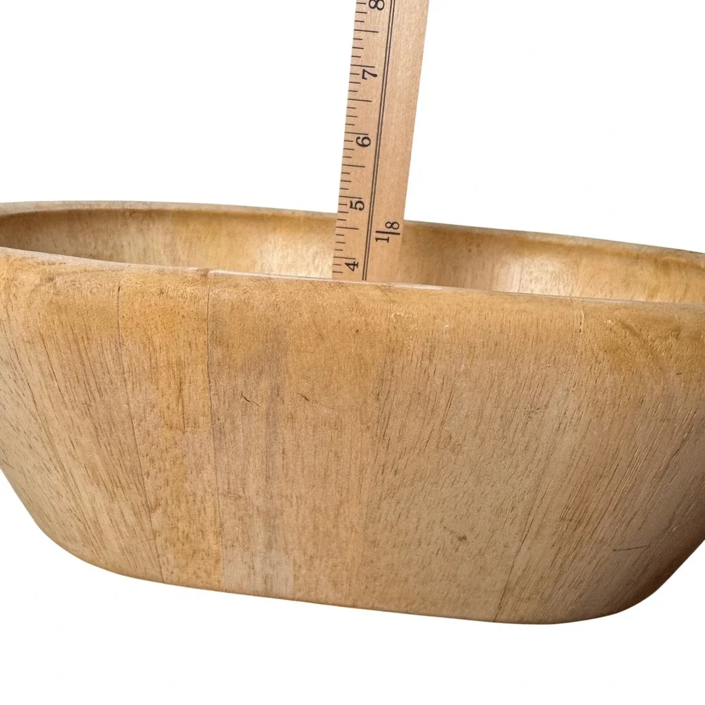 Pottery Barn Wooden Dough Bowl Oval Rustic Farmhouse Centerpiece Large 14.5 Inch